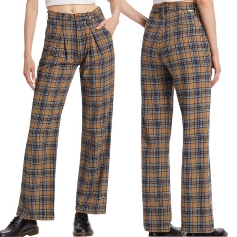 NWT Mother Denim Pleated Maven Prep Sneak Trousers In Delta Dawn Plaid size 26